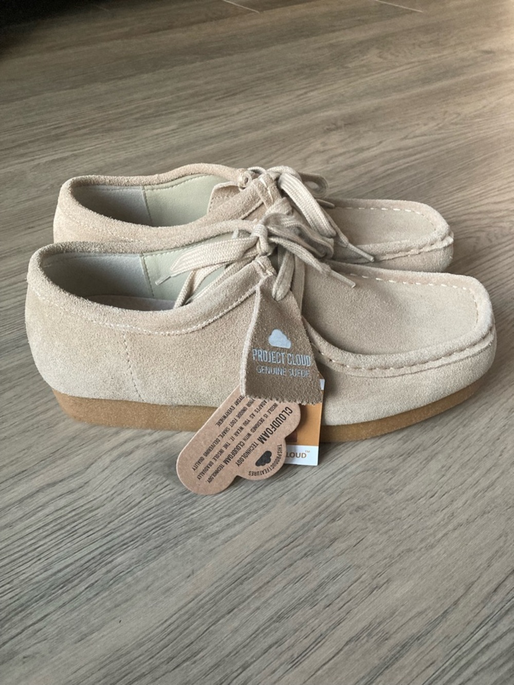 Project Cloud Genuine Suede Beige Crepe Sole Moccasin Shoes NWT